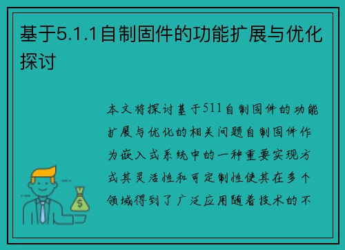 基于5.1.1自制固件的功能扩展与优化探讨